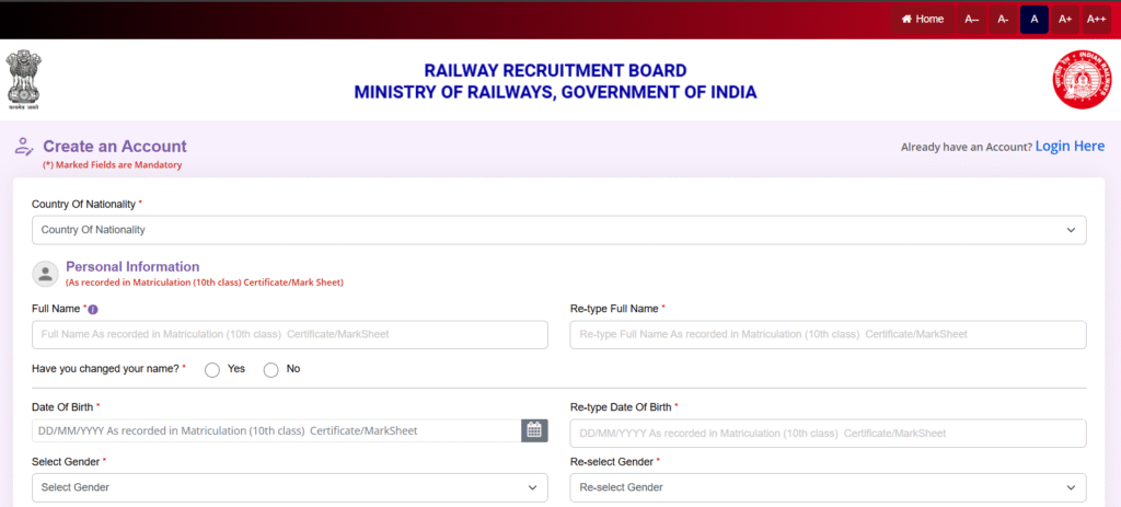 RRB Recruitment Notification Vacancy